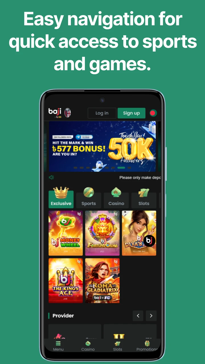 Enjoy fast access to casino games and sports at Baji.