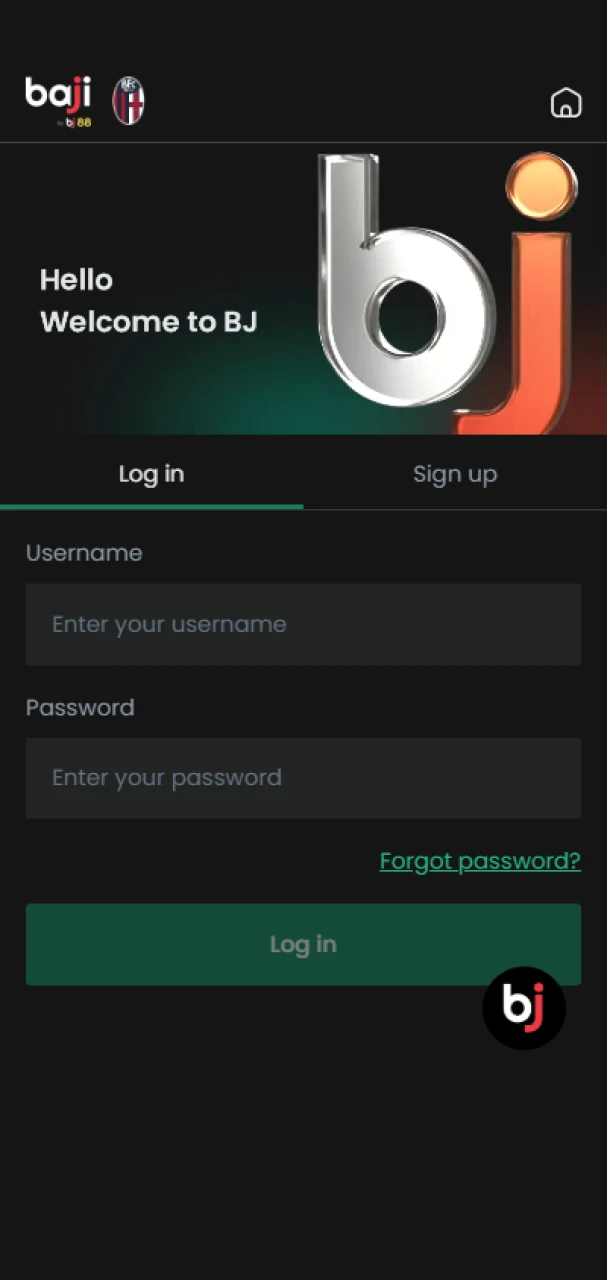 Log in to your Baji account by entering your username and password.