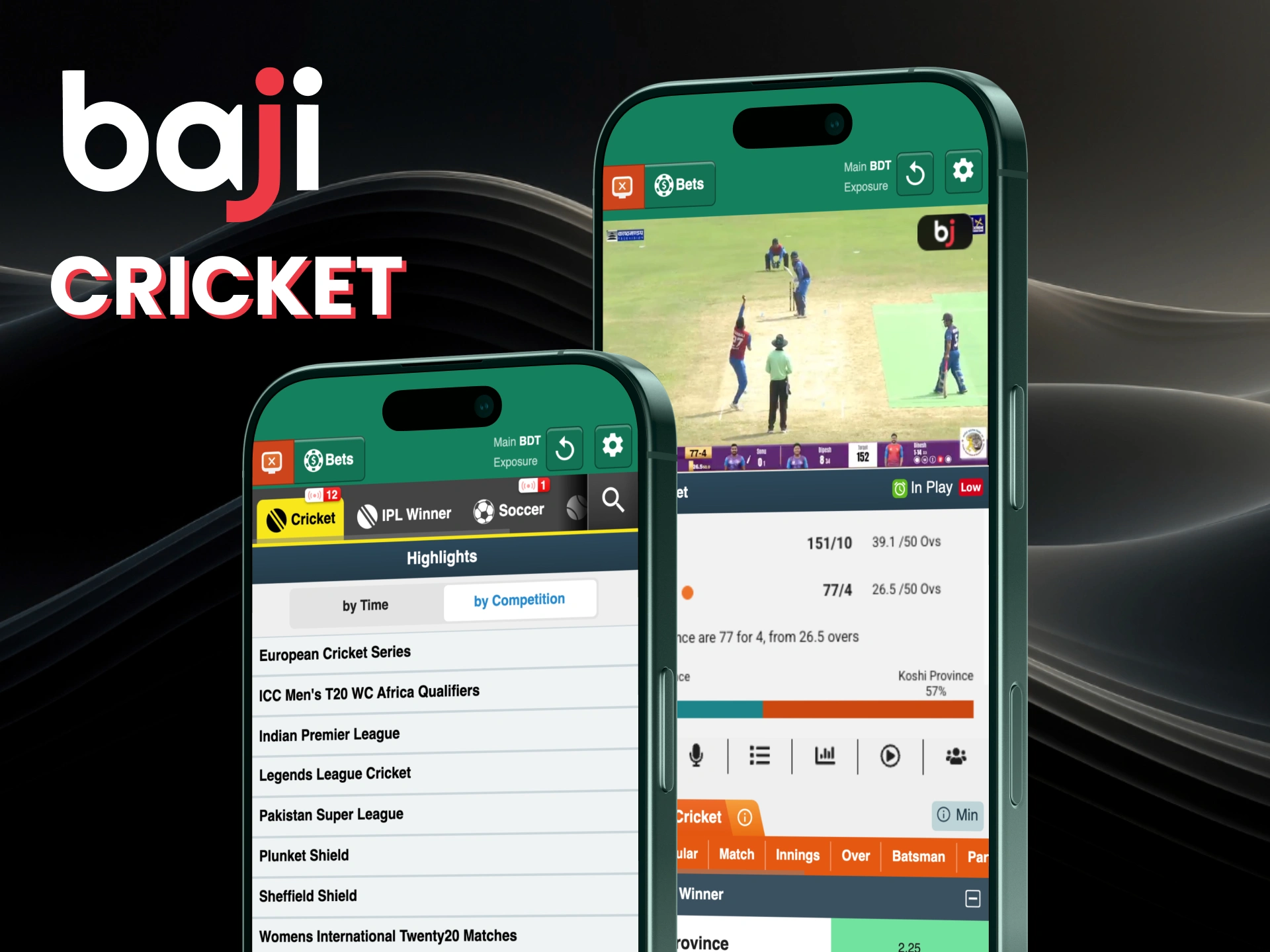 Bet on cricket with Baji and enjoy deep markets live odds updates and full match coverage.