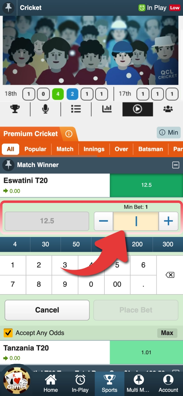Set your stake on Baji and instantly see your potential return before placing the bet.