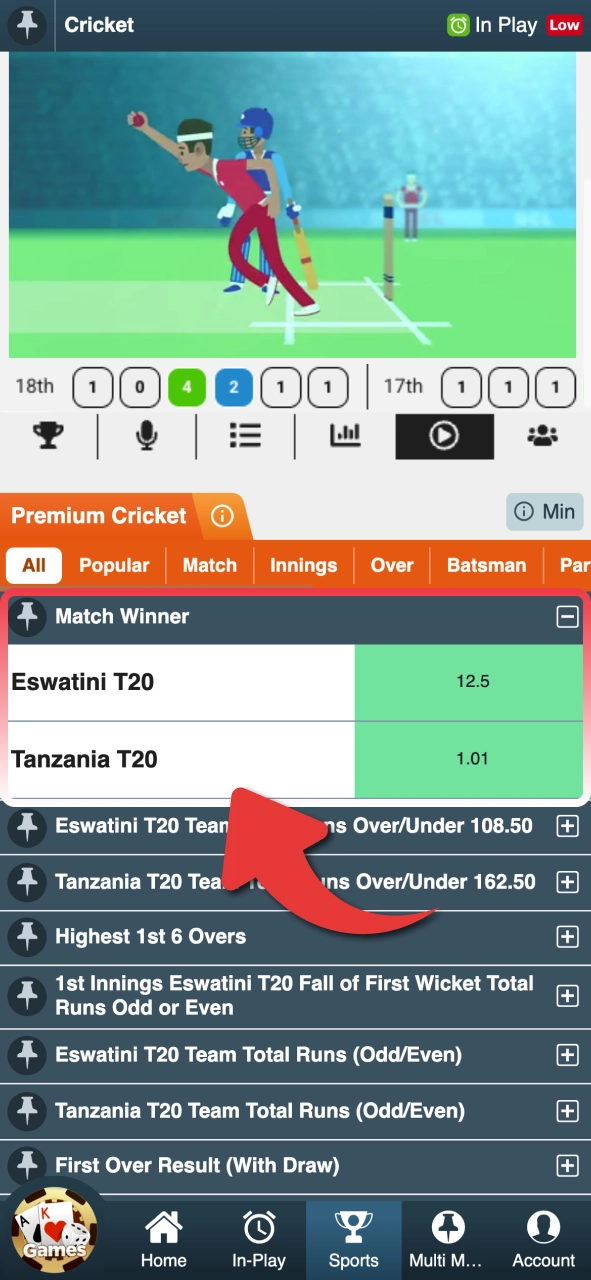 Choose your market on Baji and add selections instantly to your bet slip for quick placement.