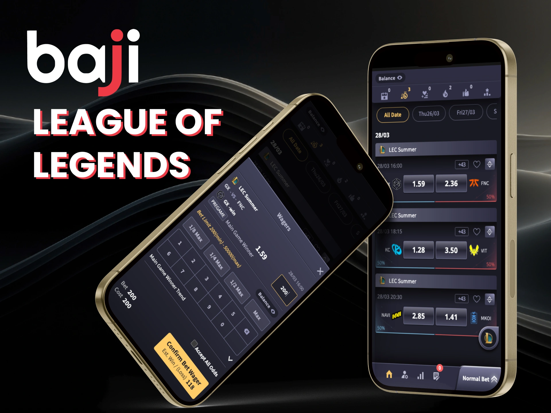 Get into esports with Baji today and experience League of Legends betting with dynamic live options.