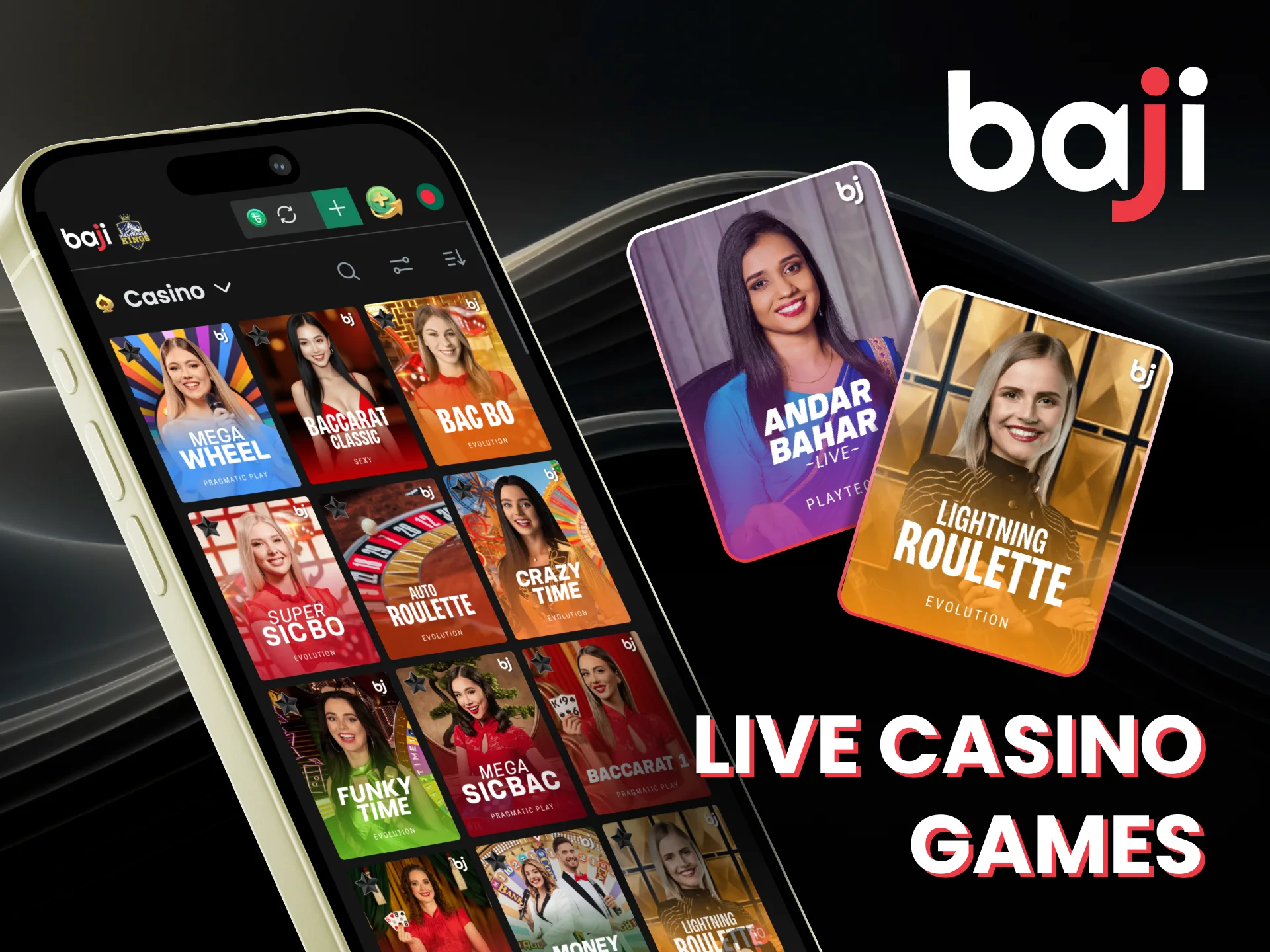 Enter live casino on Baji and enjoy real dealer games with immersive gameplay and fast action.