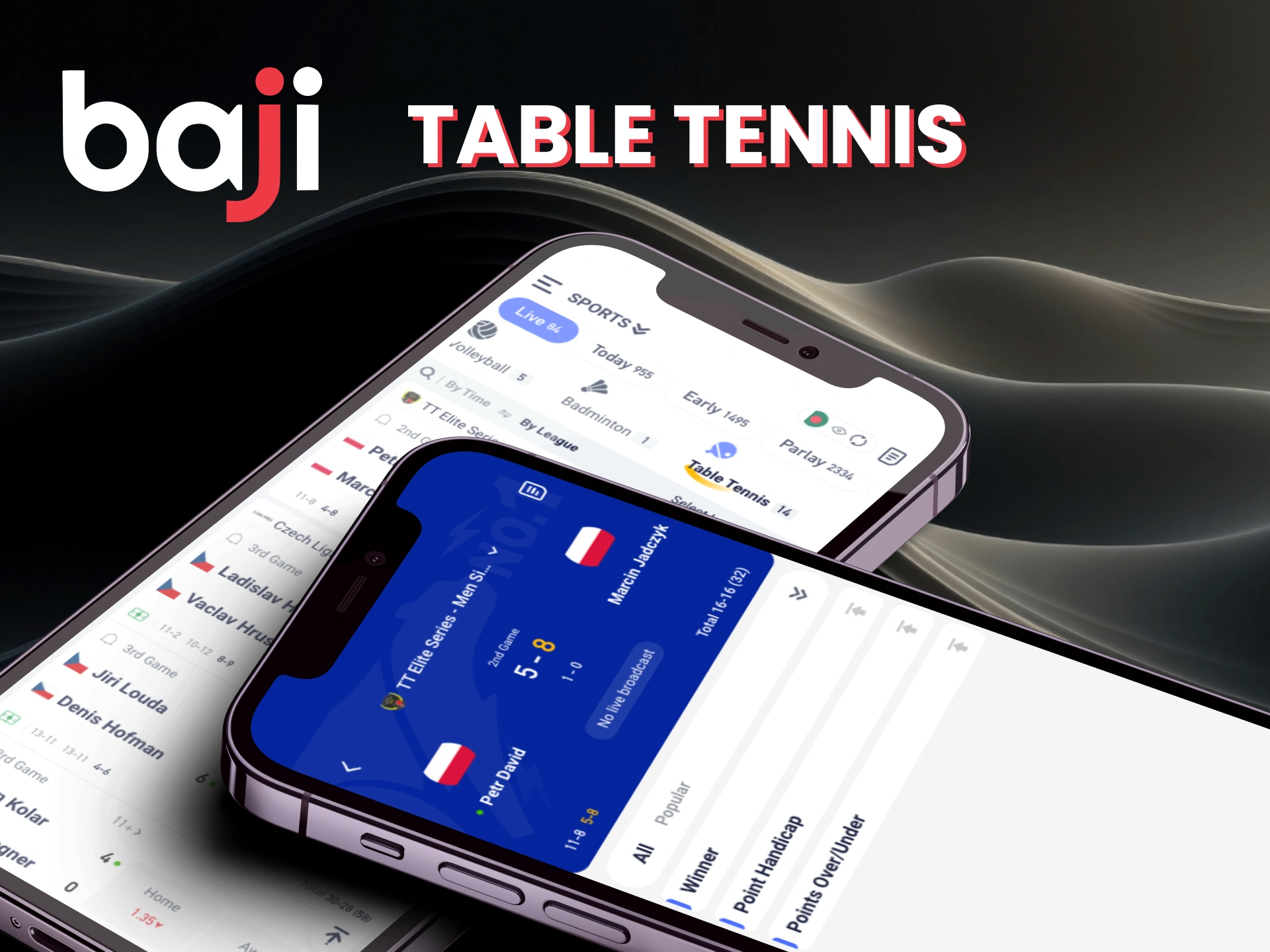 Jump into table tennis with Baji and experience rapid betting action with nonstop match availability.